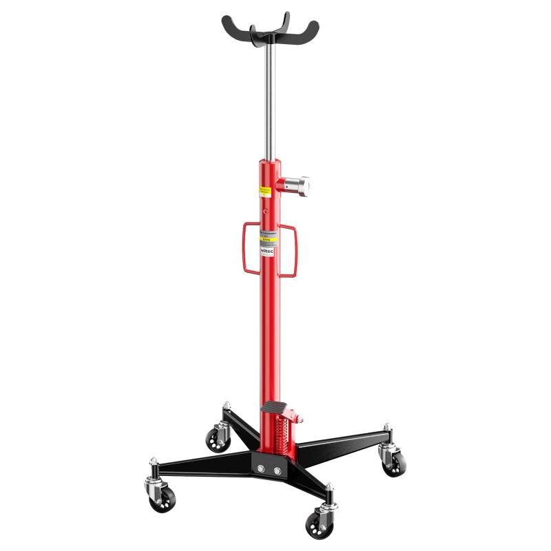 Wiltec Mobiler Getriebeheber hydraulisch 500 kg 110-195 cm Hubhöhe, mit 4 Stahlrollen, Aufnahmekralle, Pedal, hydraulischer Motorheber für Kfz und Lkw von Wiltec