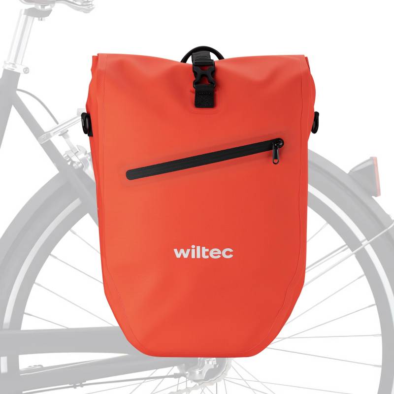 Wiltec Gepäckträgertasche rot, Fahrradtasche Gepäckträger 28 l Stauraum, Gepäcktasche mit Tragegurt, wasserresistente Fahrrad Tasche mit Reflektoren von Wiltec