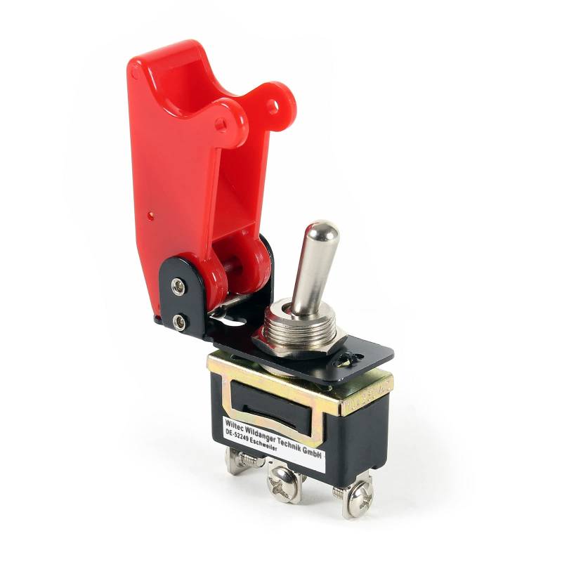 Wiltec Kill Switch ON-OFF-ON Kippschalter für 12 V 35 A mit roter Kappe, verplombbar, Knock Out für Tuning von Wiltec