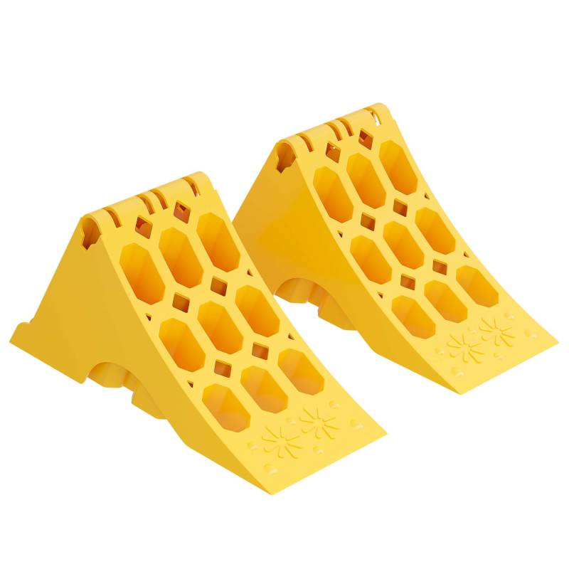 Wiltec Unterlegkeile Anhänger 2 Stück bis 5t Unterlegkeile Wohnmobil 393x160x193mm für Reifen bis 160mm Breite, gelbe Signalfarbe von Wiltec