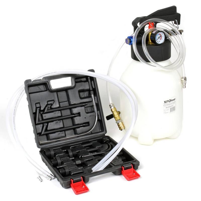 Wiltec Getriebeöl Einfüllgerät 6 L mit Druckluftpumpe inkl. 13 ATF Adapter u.a. für Moderne Getriebe, Ölwechsel Gerät, Getriebeölwechsel Befüllgerät von Wiltec