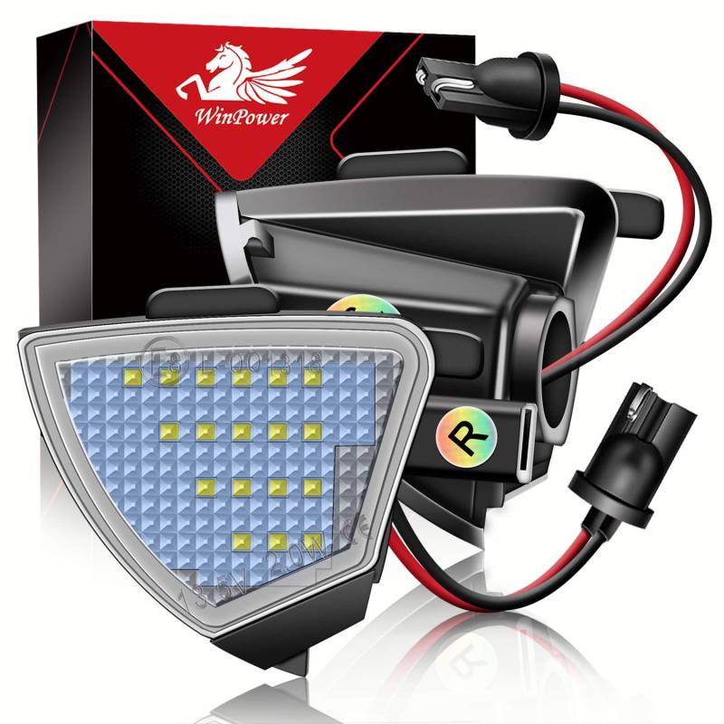 WinPower Umfeldbeleuchtung LED Spiegel Umgebungslicht mit E-Prüfzeichen Weiß Fehlerfrei Kompatibel mit Passat B6/CC Eos Rabbit Golf 5/5 Plus Variant 5/6 GTI MKV R32 Jetta3 Sharan2 7N usw., 2 St. von WinPower