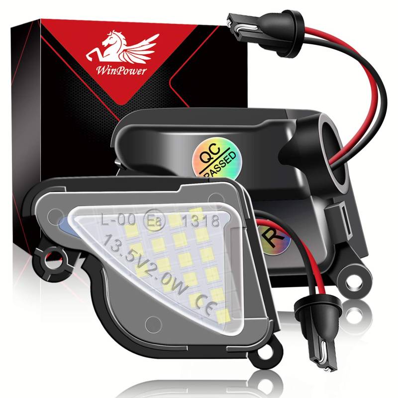WinPower Umfeldbeleuchtung LED Spiegel Umgebungslicht mit E-Prüfzeichen Weiß Fehlerfrei Kompatibel mit Skoda Superb MK2 Octavia MK2/MK3 usw., 2 Stück. von WinPower