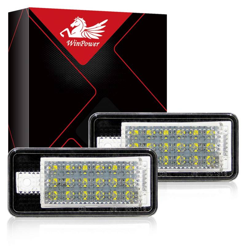 WinPower Nummernschild Licht Birne Kit 6000K Xenon Weiß Kein Fehler Lampe 18 SMD Upgrade Kennzeichenbeleuchtung Lichter Kompatibel mit A3 S3 A4 S4 B6 B7 RS4 RS6 A8 S8 Q7 usw., 2 Stücke (Alte Version) von WinPower