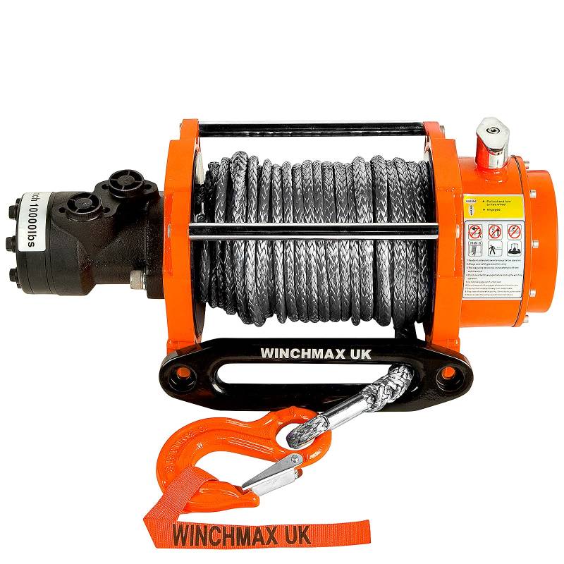 Winchmax 10000lb / 4536kg Hydraulische Winde in Original Orange. Inklusive Aluminium Hawse Fairlead, 25 m 10 mm Dyneema-Seil und orangem Wettkampfhaken von Winchmax
