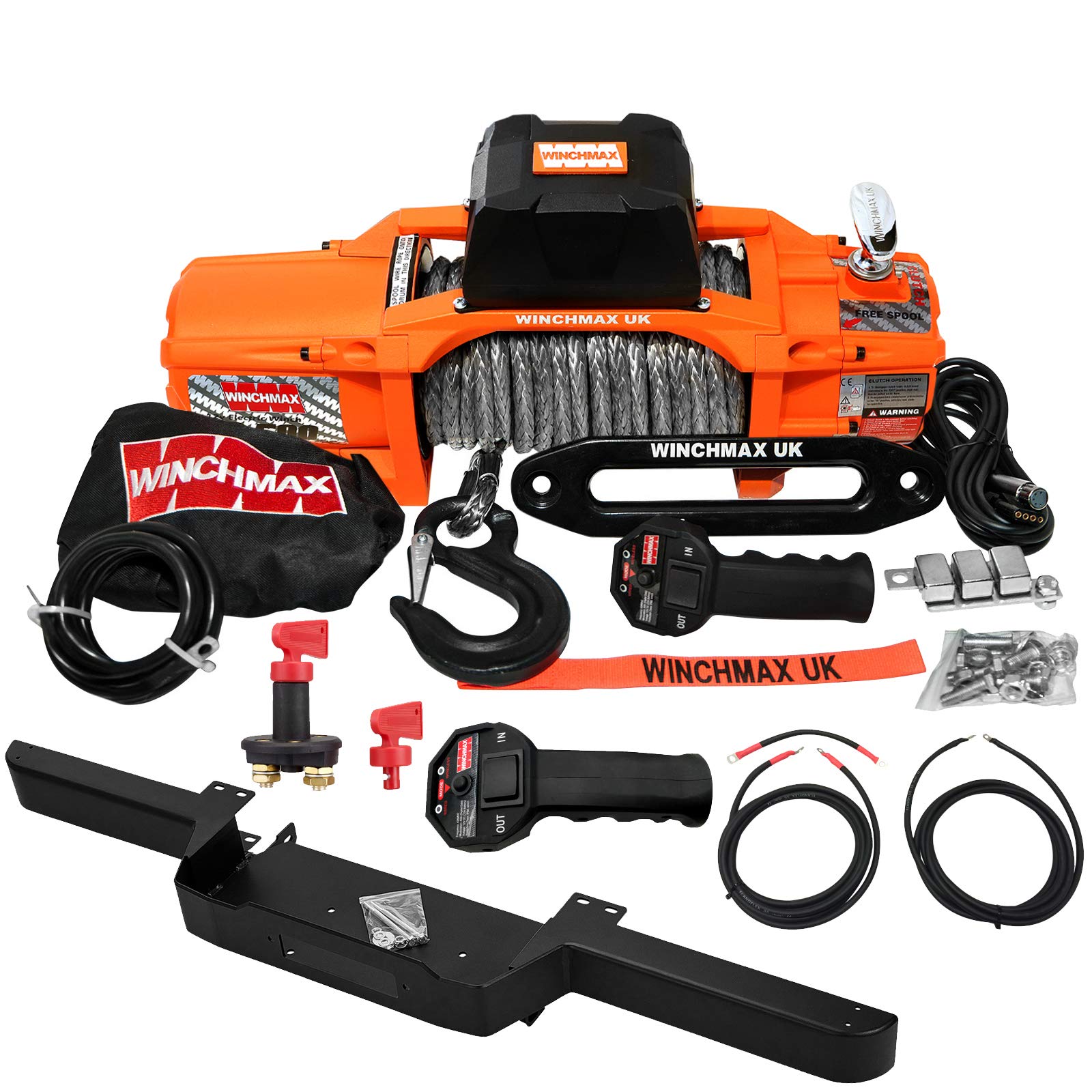 WINCHMAX 13500 lb / 6123 kg „SL-Serie“ Original Orange 12V-Winde. Stoßstange kompatibel mit Defender. 28 m x 11 mm Dyneema-Seil. Wettkampfhaken. Fernbedienungen. WINCHMAX 13500 lb / 6123 kg „SL-Serie“ Original Orange 12V-Winde. Stoßstange kompatibel mit Defender. 28 m x 11 mm Dyneema-Seil. Wettkampfhaken. Fernbedienungen. von WINCHMAX