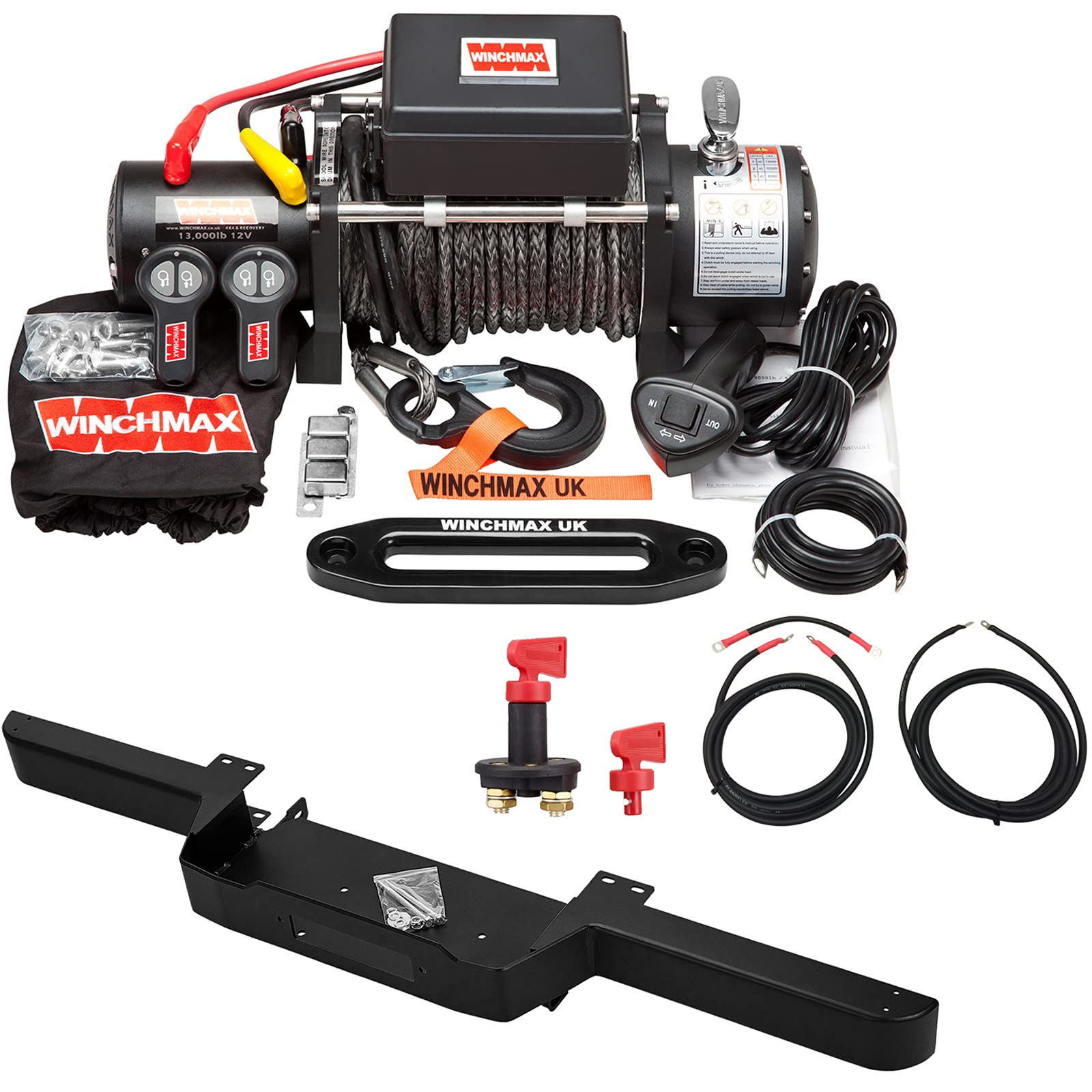 Winchmax 13500 lb (6123 kg) Elektrische 12-V-Militärwinde. Stoßstange kompatibel mit Defender. 28 m x 11 mm Dyneema-Seil, Wettkampfhaken, Seilführung, Fernbedienungen. Winchmax 13500 lb (6123 kg) Elektrische 12-V-Militärwinde. Stoßstange kompatibel mit Defender. 28 m x 11 mm Dyneema-Seil, Wettkampfhaken, Seilführung, Fernbedienungen. von WINCHMAX