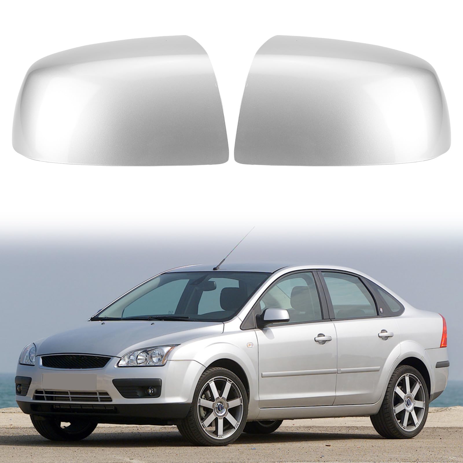 Auto Spiegelkappen, 1 Paar Auto Tür Außenspiegelkappe Rückspiegelkappe Seitenspiegel Abdeckungen Kompatibel mit Ford Focus mk2 (2005-2007) (Silber) von WingFly