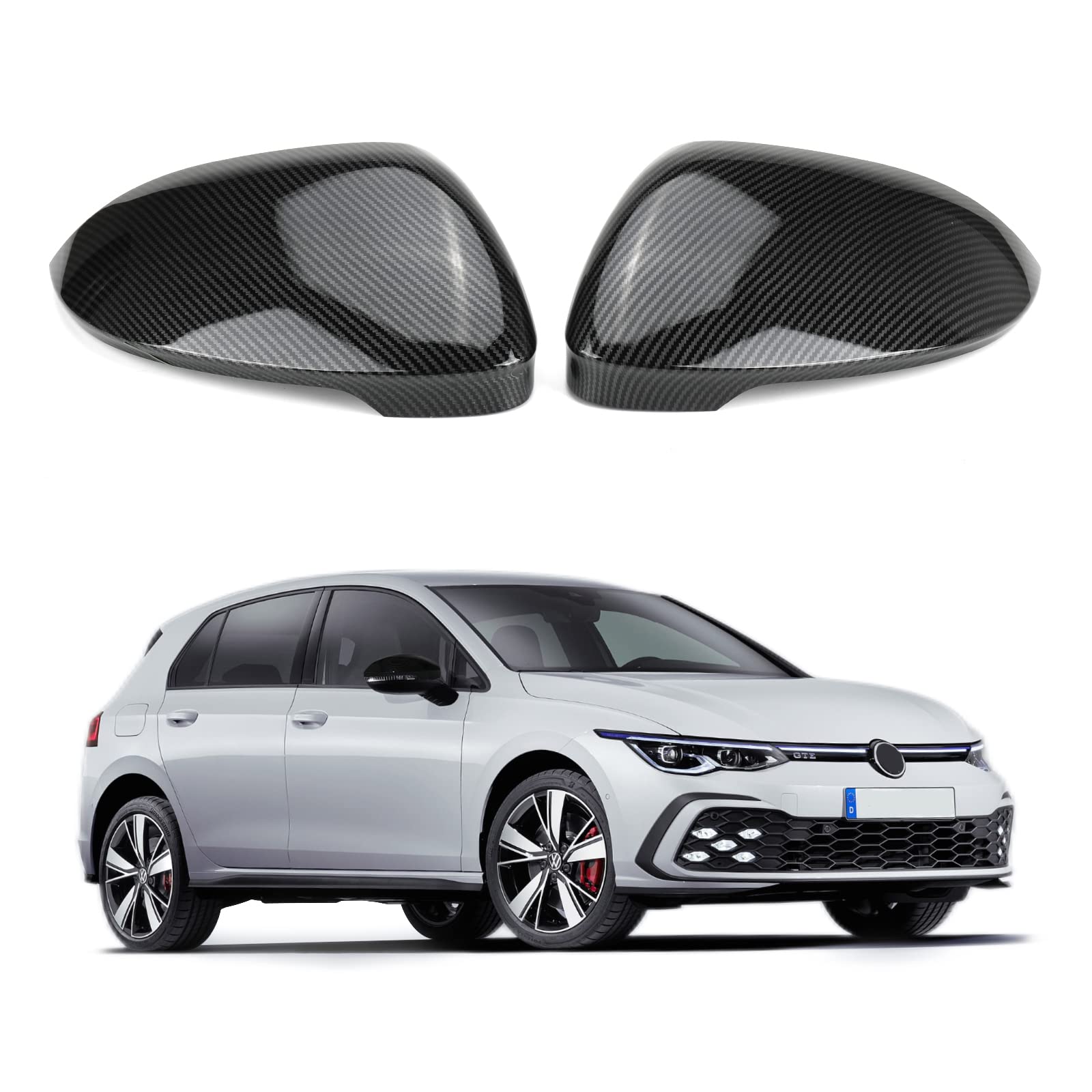 Auto Spiegelkappen 1 Paar, Auto Tür Außenspiegelkappe Rückspiegelkappe Seitenspiegel Abdeckungen Kompatibel für VW Golf 8 MK8 2019-2021 Kohlefaser von WingFly