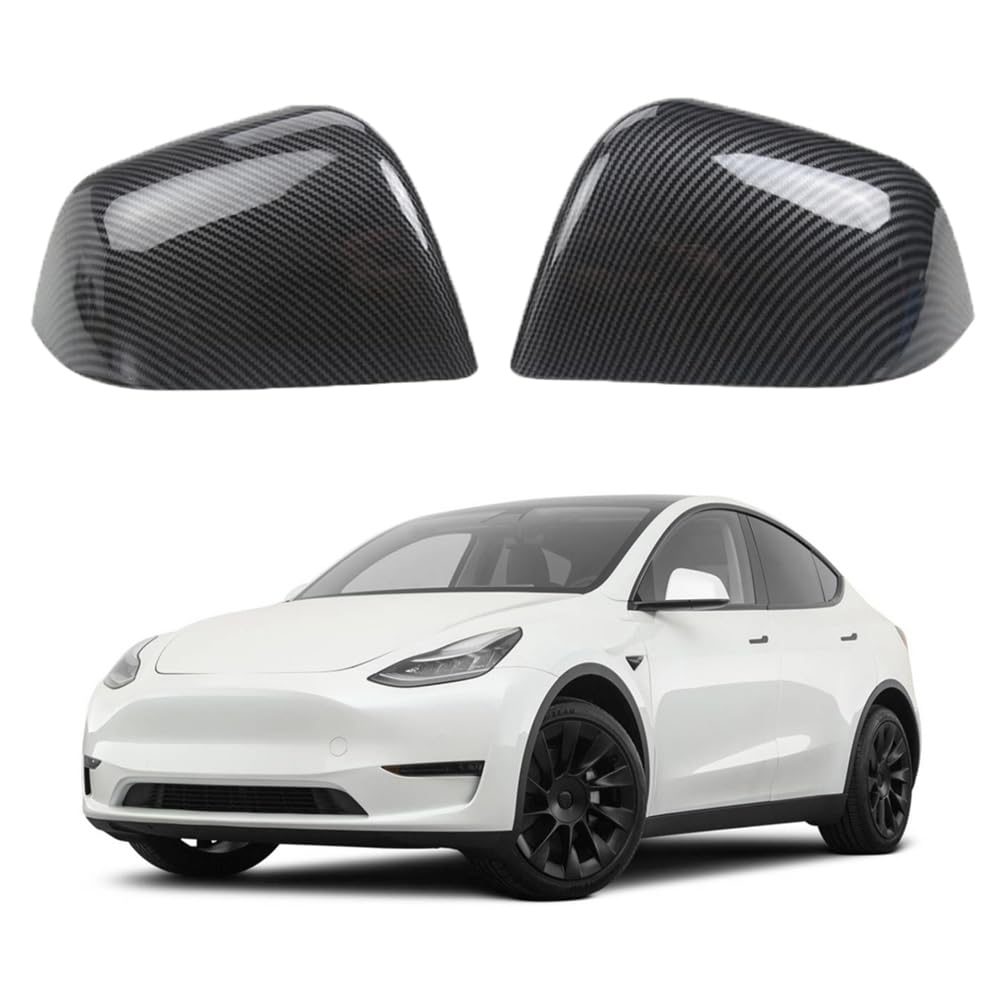 Auto Spiegelkappen 1 Paar Kompatibel mit Tesla Model Y, Auto Tür Außenspiegelkappe Rückspiegelkappe Seitenspiegel Abdeckungen für Model Y 2021 2022 2023 (Kohlefaser) von WingFly