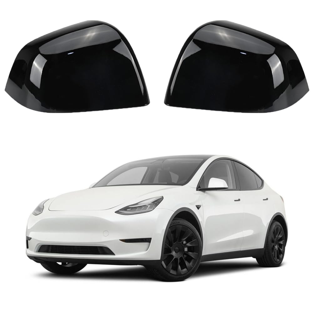 Auto Spiegelkappen 1 Paar Kompatibel mit Tesla Model Y, Auto Tür Außenspiegelkappe Rückspiegelkappe Seitenspiegel Abdeckungen für Model Y 2021 2022 2023 (Schwarz) von WingFly