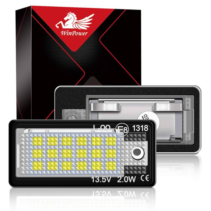 WinPower Kennzeichenbeleuchtung Glühbirnen Nummernschildbeleuchtung SMD mit CanBus Fehlerfrei 6000K Kaltweiß Super hell 12V PKW Kompatibel mit A3 S3 A4 S4 B6 B7 RS4 RS6 A8 S8 Q7 usw., 2 Stücke von WinPower