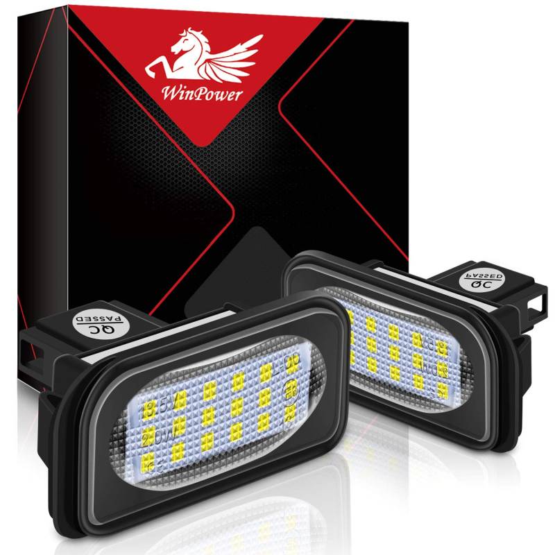 WinPower LED Kennzeichenbeleuchtung Glühbirnen Nummernschildbeleuchtung Lampe mit CanBus Fehlerfrei 6000K weiß für C-Klasse w203 4D 2000-2007 usw., 2 Stück von WinPower