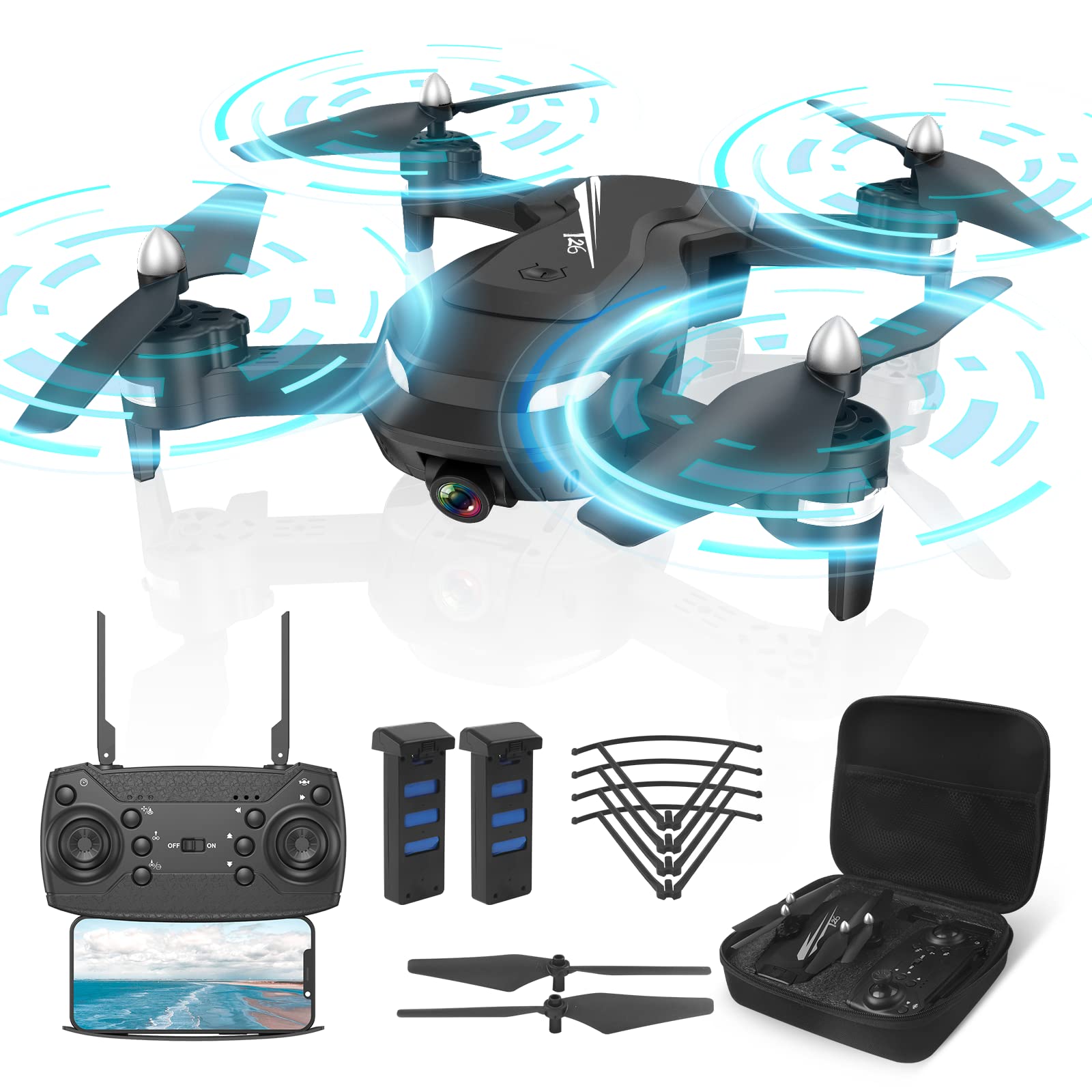 Wipkviey T26 Drohne mit Kamera 1080P, RC Faltbare FPV Quadcopter mit 2 Batterien, 26-30 Min. Flug, 3D Flip, Schwerkraftsensor, Headless Mode, Ein-Tasten-Start/Landung, Weihnachtsgeschenke für Männer von Wipkviey