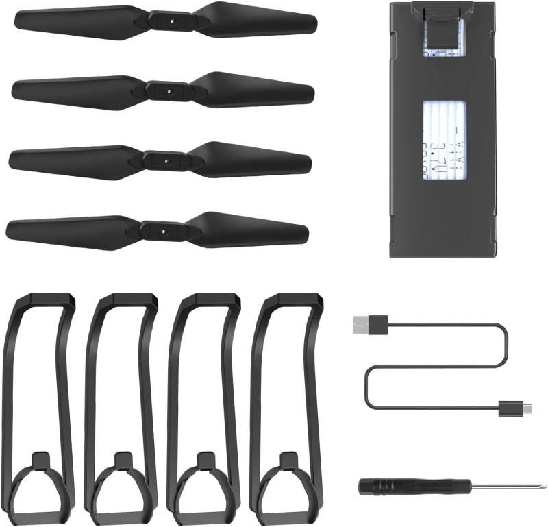 Wipkviey T28 Drohne, Ersatzzubehör-Set mit Propellerschutz, Propellerdeckel, Ersatzlamellen, Schraubendreher, 1 x modularer 3,7 V 1200 mAh wiederaufladbarer Li-Po-Akku, Ladekabel von Wipkviey