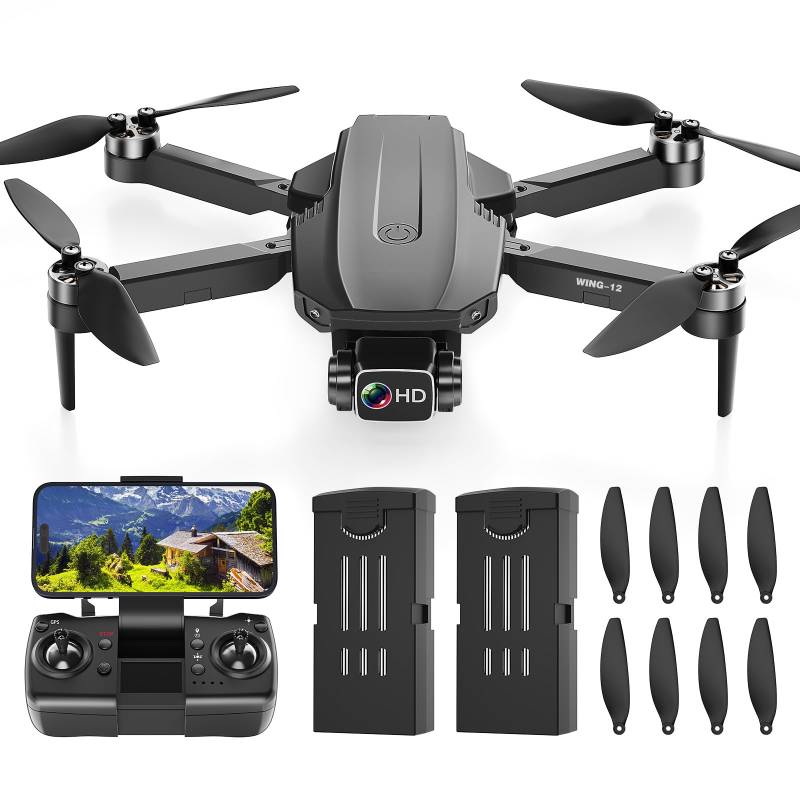 Wipkviey Wing 12 GPS Drohne mit 4K Kamera für Erwachsene, Unter 250g, Bürstenloser Motor, Smart Return Home, Follow-Me, Wegpunkt Fly, 50 Minuten Langer Flug, Leichte und Faltbare Drohnen für Anfänger von Wipkviey