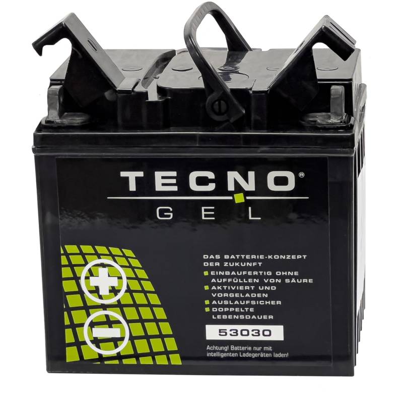TECNO-GEL Motorrad Qualitäts Batterie 53030 (Y60N30-L) 12V Gel-Batterie 30Ah, 187x130x170 mm Pol - + von Wirth-Federn