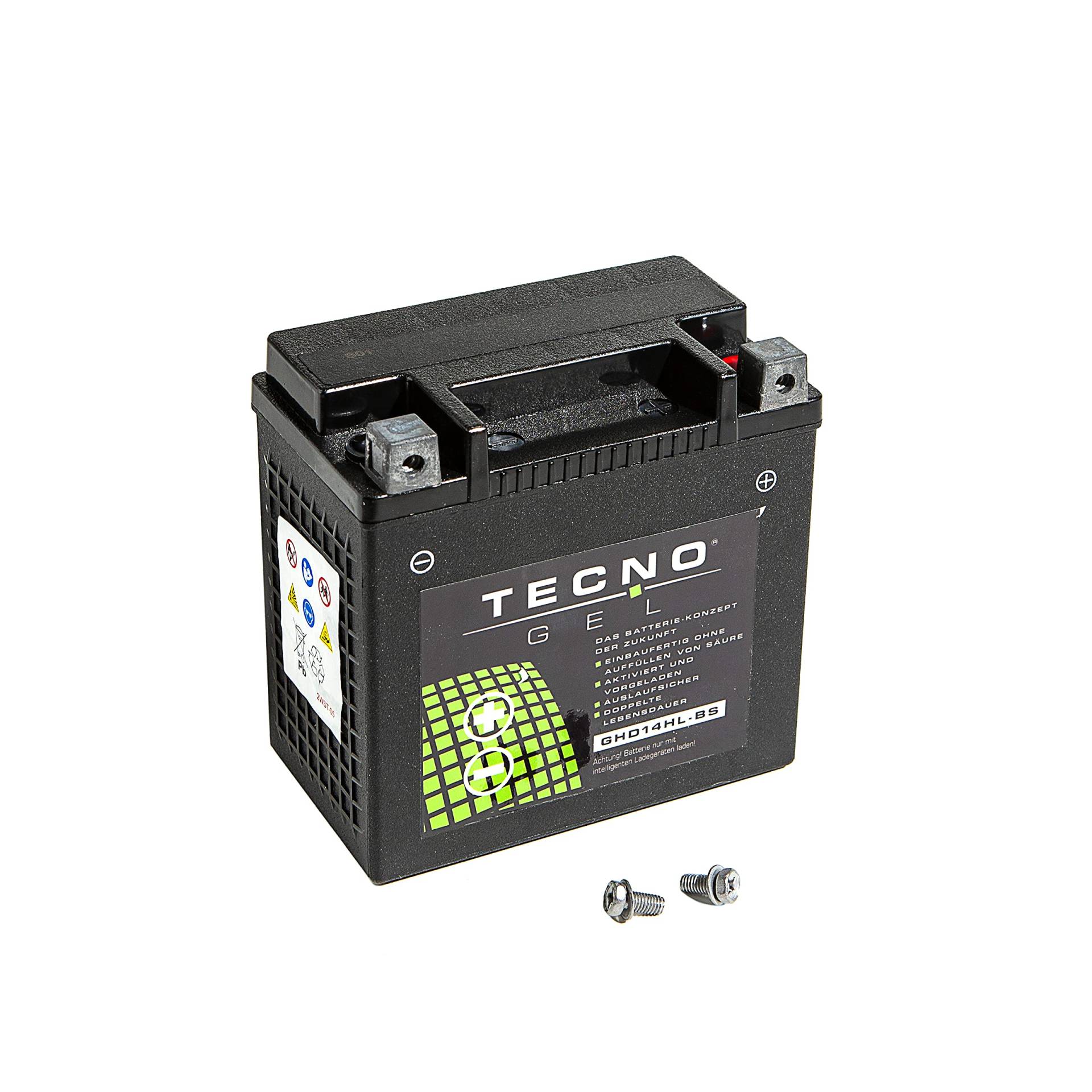 Premium TECNO-GEL Motorrad-Batterie HD14HL-BS = VTB-3 TWIN für HARLEY DAVIDSON XL 883, C, N, L, R Sportster 2004-2017, 12V Gel-Batterie 12Ah, 149x87x144 mm von Wirth-Federn