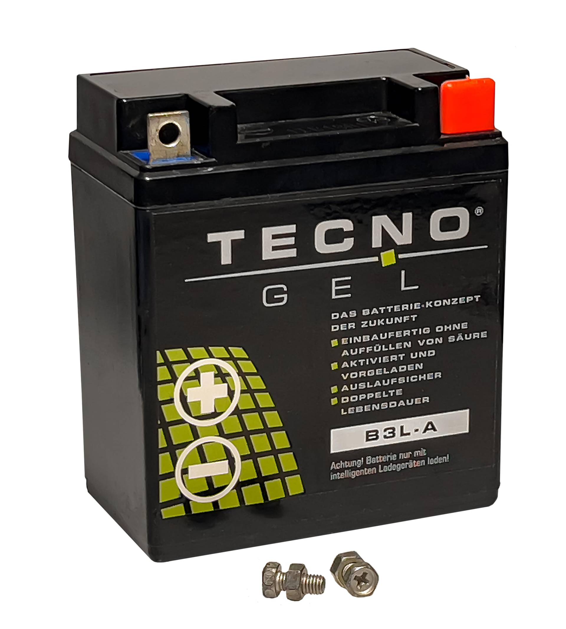 TECNO-GEL Motorrad-Batterie/Roller-Batterie YB3L-A, 12V Gel-Batterie 3Ah, 98x56x109 mm inkl. Pfand von Wirth-Federn
