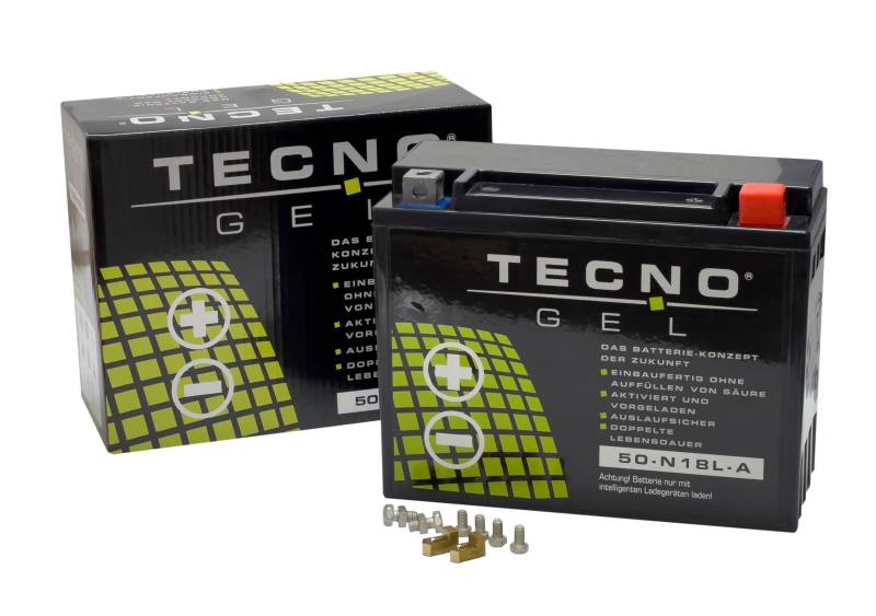 TECNO-GEL Motorrad Qualitäts Batterie Y50-N18L-A, 12V Gel-Batterie 20 Ah (DIN 52016), 205x90x160 mm von Wirth-Federn