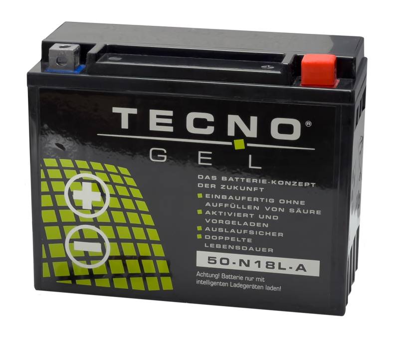TECNO-GEL Motorrad-Batterie Y50-N18L-A f. Honda GL 1000, 1100, 1200, 12V Gel-Batterie 20Ah, DIN 52016, 205x90x160 mm von Wirth-Federn