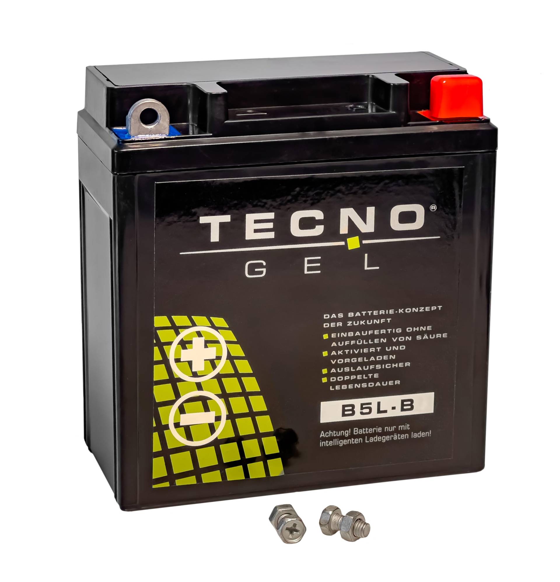 TECNO-GEL Motorrad-Batterie für YB5L-B, 12V Gel-Batterie 6 statt 5 Ah, CCA 100, 120x61x131 mm Pole - + von Wirth-Federn