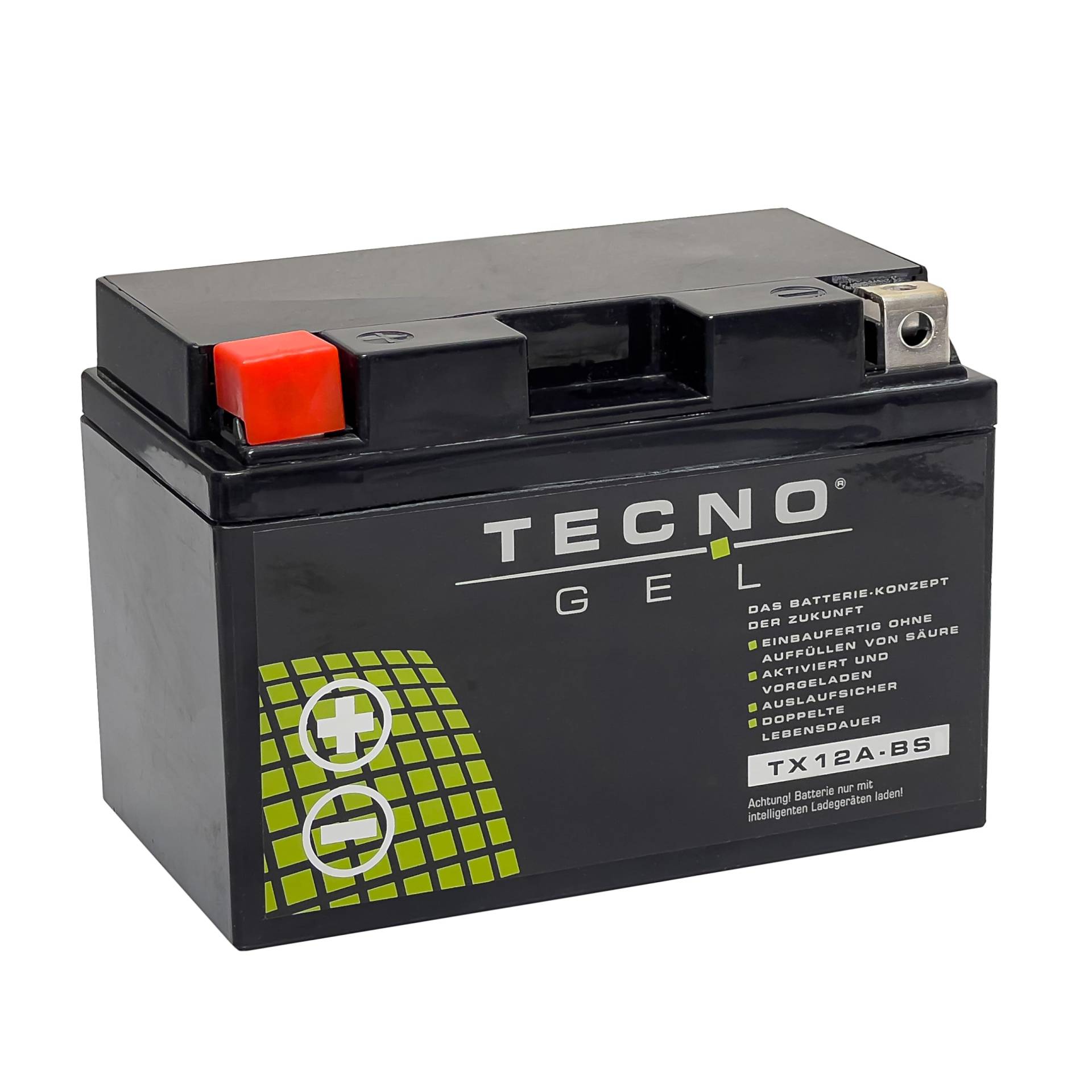 TECNO-GEL Motorrad Qualitäts Batterie für YT12A-BS = YTX12A-BS, 12V Gel-Batterie 10 Ah, 150x87x106 mm von Wirth-Federn