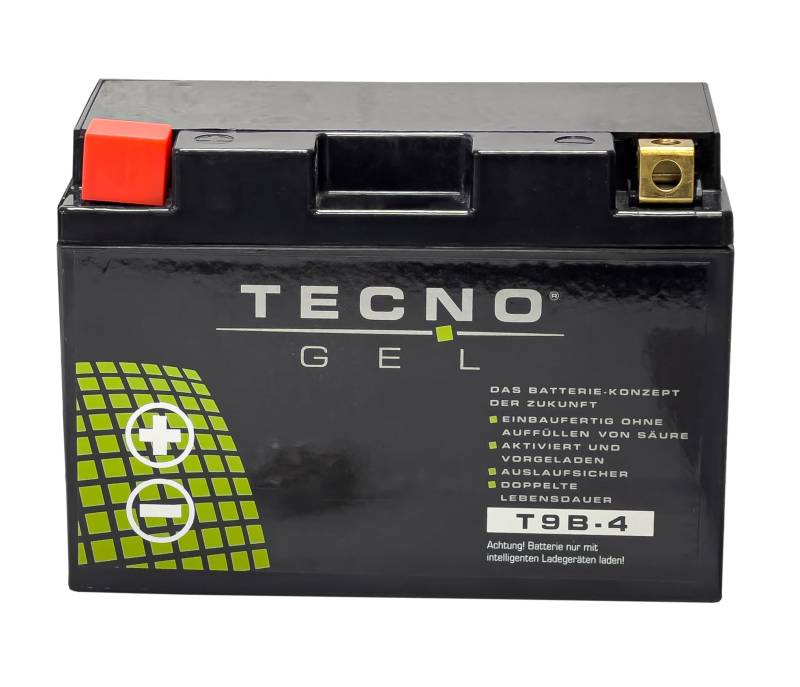 TECNO-GEL Motorrad-Batterie für YT9B-4, 12V Gel-Batterie 8Ah, 150x69x105 mm von Wirth-Federn