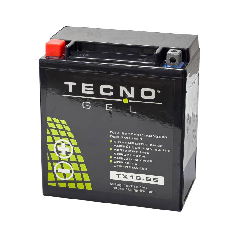 TECNO-GEL Motorrad-Batterie für YTX16-BS für KAWASAKI ZR 1100 ZEPHYR 1992-1997, 12V Gel-Batterie 14Ah (DIN 51490), 150x87x161 mm von Wirth-Federn