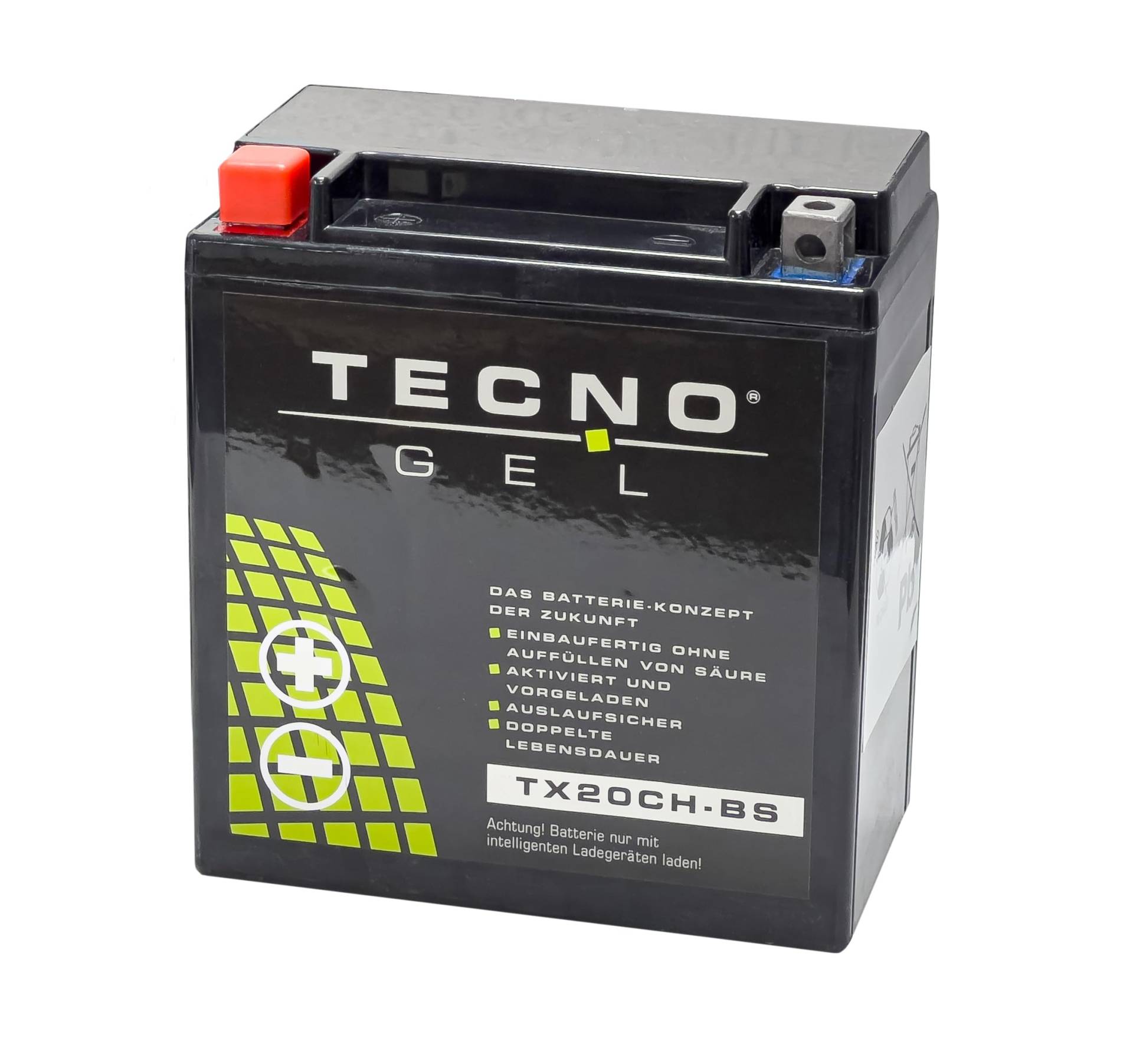 TECNO-GEL Motorrad-Batterie für YTX20CH-BS, 12V Gel-Batterie 18 Ah, 150x87x161 mm Polung + - von Wirth-Federn