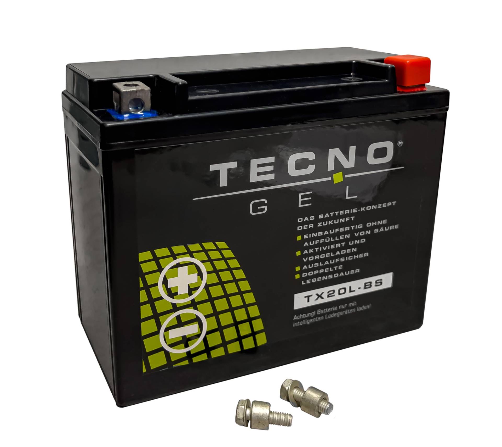 TECNO-GEL Motorrad-Batterie für YTX20L-BS, 12V Gel-Batterie 20Ah (DIN 82000), 175x87x155 mm von Wirth-Federn