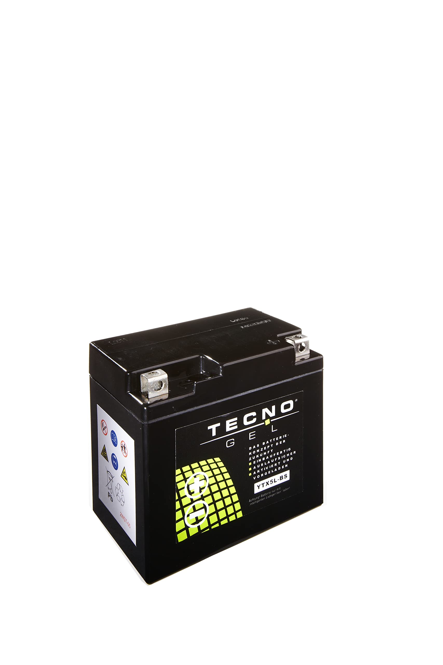 TECNO-GEL Motorrad-Batterie für YTX5L-BS, 12V Gel-Batterie 6Ah statt 5Ah (DIN 50412), 113x69x105 mm von Wirth-Federn