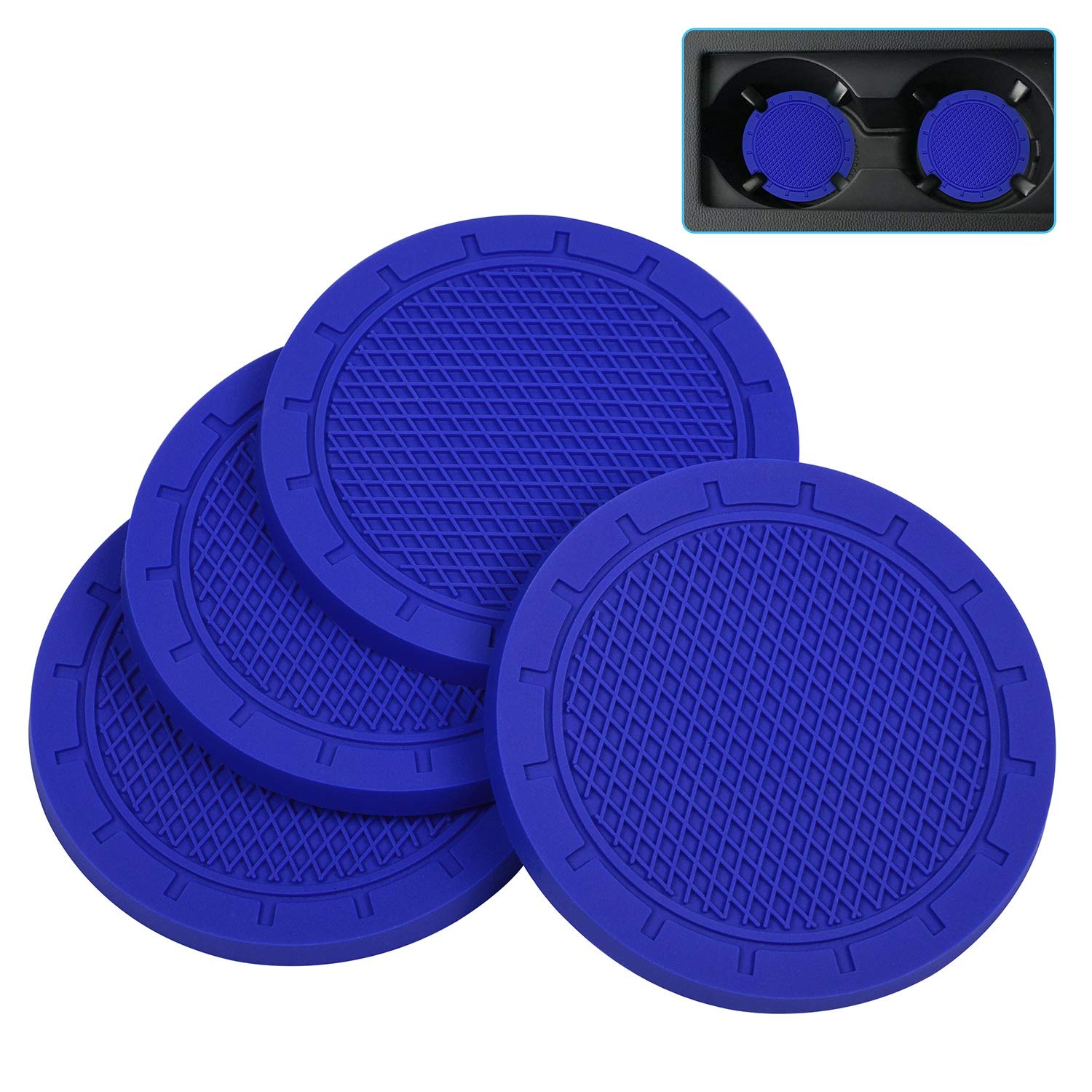 Wisdompro Auto Untersetzer 2 Stück, rutschfest Universelles Auto Zubehör Innenraum, Getränkehalter Auto Einsatz Untersetzer (7 cm Durchmesser, Blau) von Wisdompro