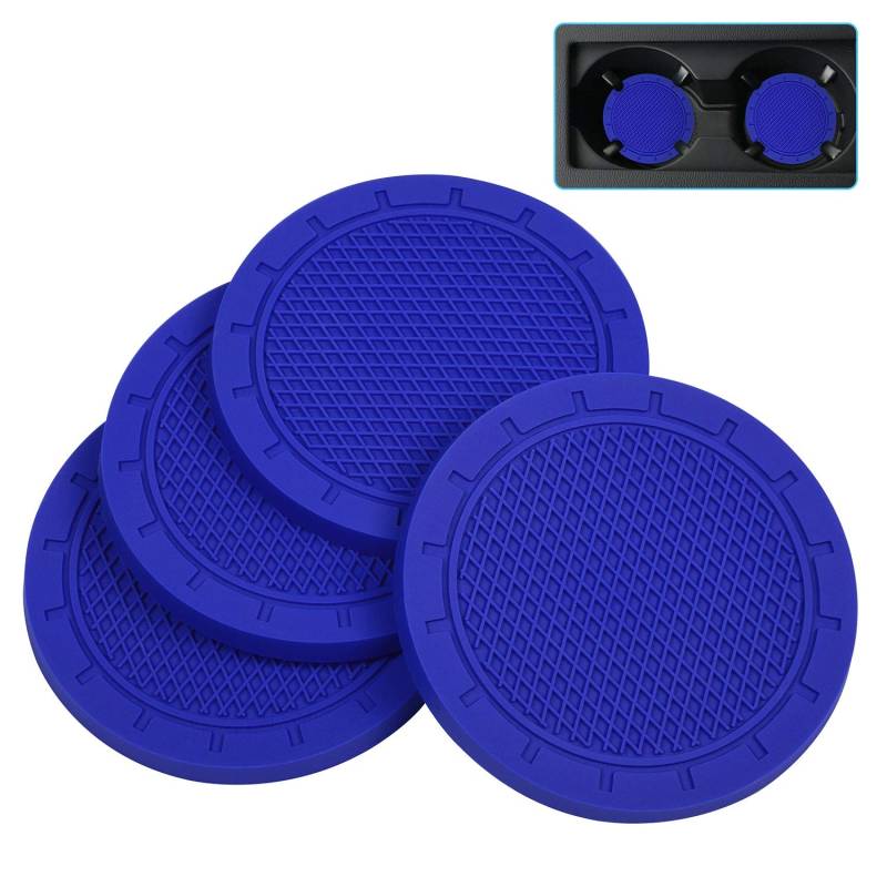 Wisdompro Auto Untersetzer 2 Stück, rutschfest Universelles Auto Zubehör Innenraum, Getränkehalter Auto Einsatz Untersetzer (7 cm Durchmesser, Blau) von Wisdompro