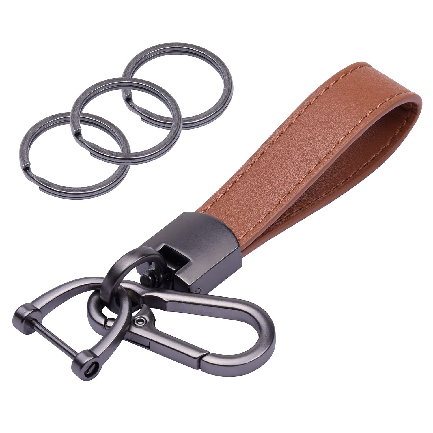 Wisdompro Schlüsselanhänger Auto, Schlüsselanhänger Leder mit 1 D-Ring, 1 Schraubendreher, 3 Schlüsselringe, Keychain für Männer/Frauen sind Geschenke für Familie, Freunde (Braun) von Wisdompro