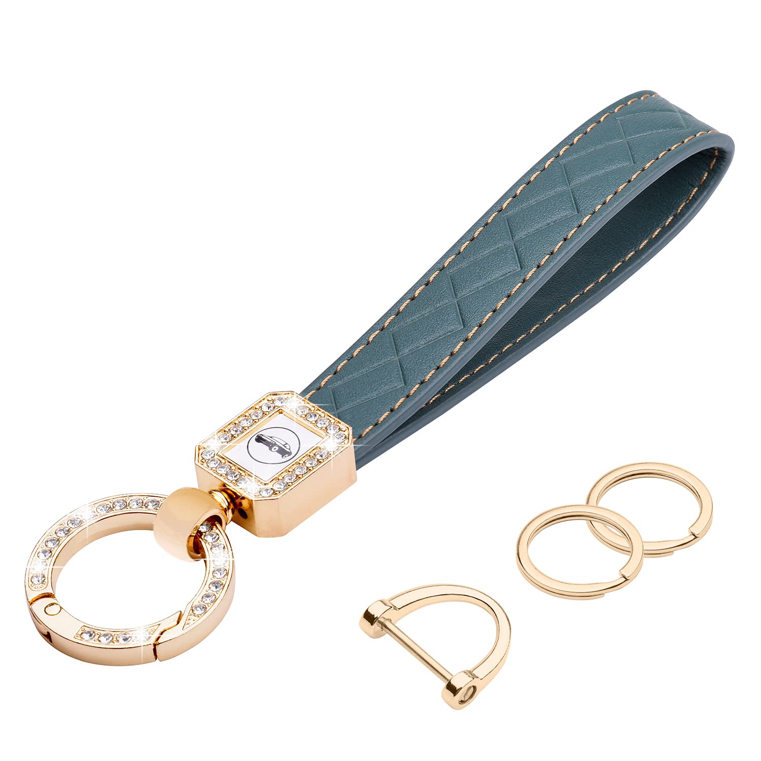 Wisdompro Schlüsselanhänger Auto Strass, Schlüsselanhänger Leder mit 1 D-Ring, 1 Schraubendreher, 2 Schlüsselring, Keychain für Männer/Frauen sind Geschenke für Familie, Freunde (Blau Grau) von Wisdompro