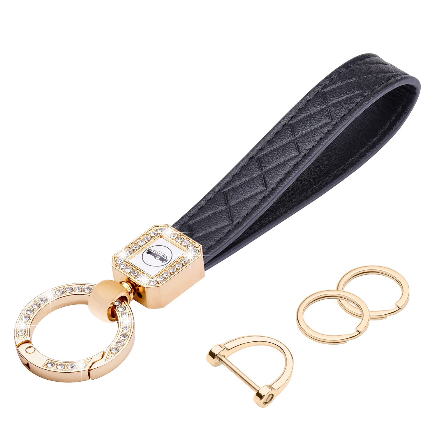Wisdompro Schlüsselanhänger Auto Strass, Schlüsselanhänger Leder mit 1 D-Ring, 1 Schraubendreher, 2 Schlüsselringe, Keychain für Frauen sind Geschenke für Familie, Freunde (Schwarz) von Wisdompro