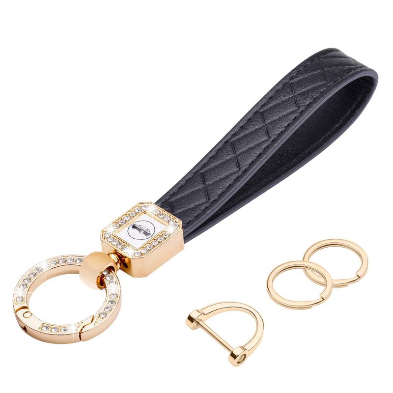 Wisdompro Schlüsselanhänger Auto Strass, Schlüsselanhänger Leder mit 1 D-Ring, 1 Schraubendreher, 2 Schlüsselring, Keychain für Männer/Frauen sind Geschenke für Familie, Freunde (Schwarz) von Wisdompro