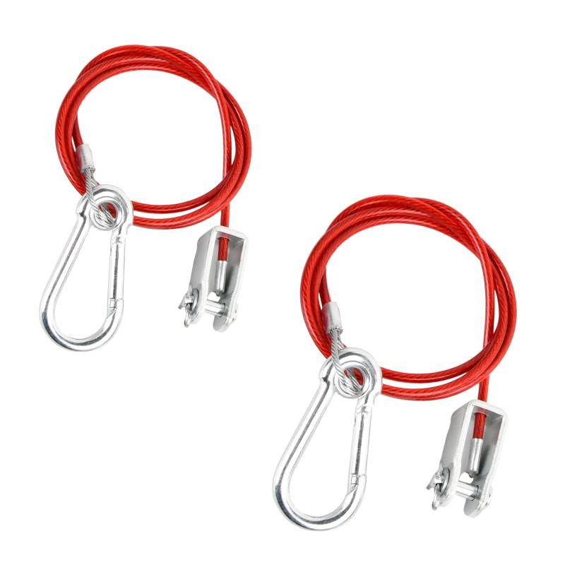 Wisebom Abreißseil Anhänger 1 Meter x 2,5 mm, 2 Stück Rot Bremsseil Anhängerseil mit Gabelkopf Karabiner, Stahldraht Sicherungsseil Anhänger Zubehör für 150kg Bruchlast Anhängern von Wisebom