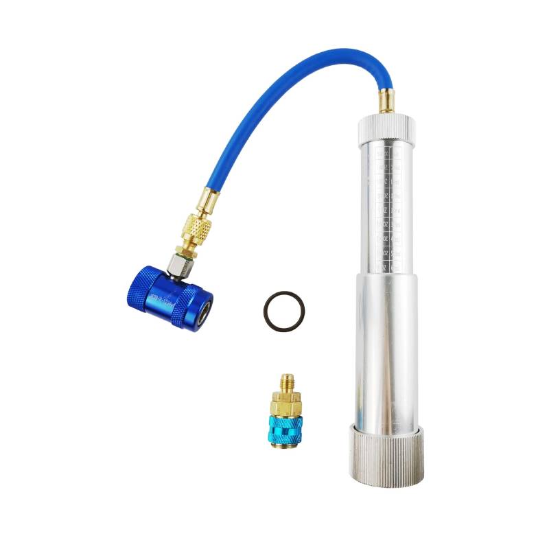 Wisepick R1234yf Kompressor-Ölfarbstoffinjektor mit Schnellkupplung R-134a System 1/4 "SAE-Skala Nachfüllbar Linie 2 OZ Handdrehschraube von Wisepick