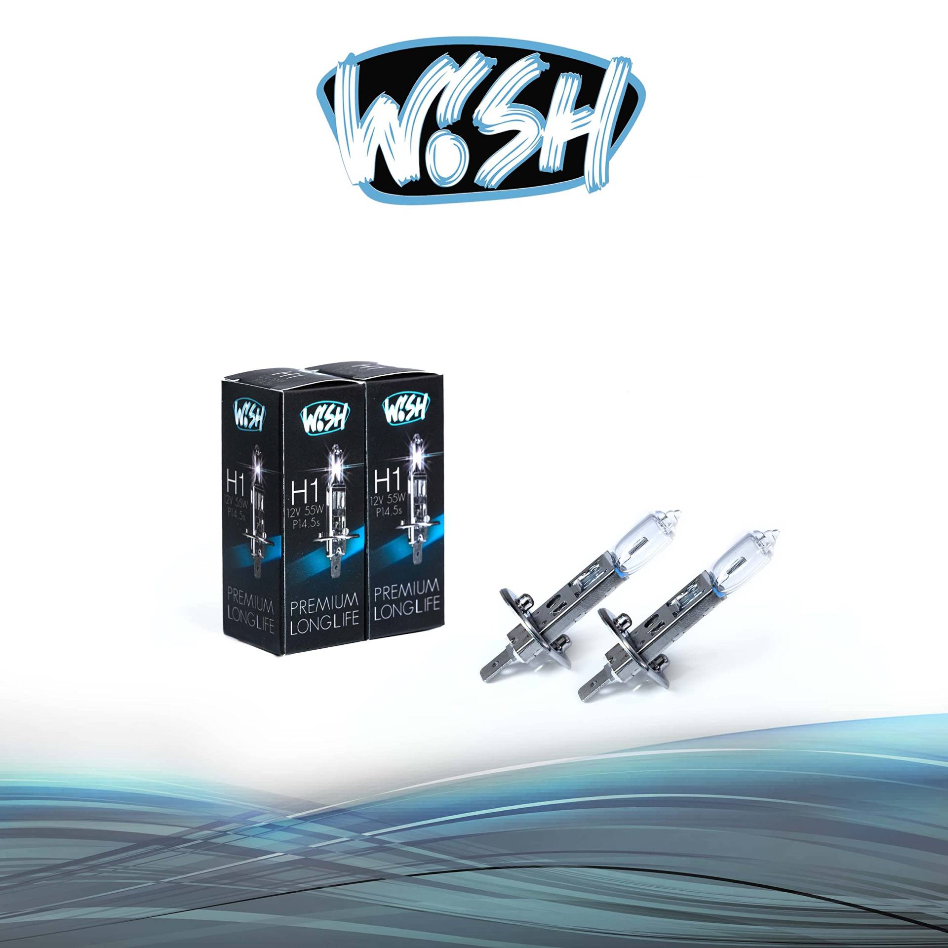 Wish® H1 LongLife 12V 55W P14,5s Halogen Glühbirnen Lampe Scheinwerferlampen (H1 LongLife Doppelpack) von Wish