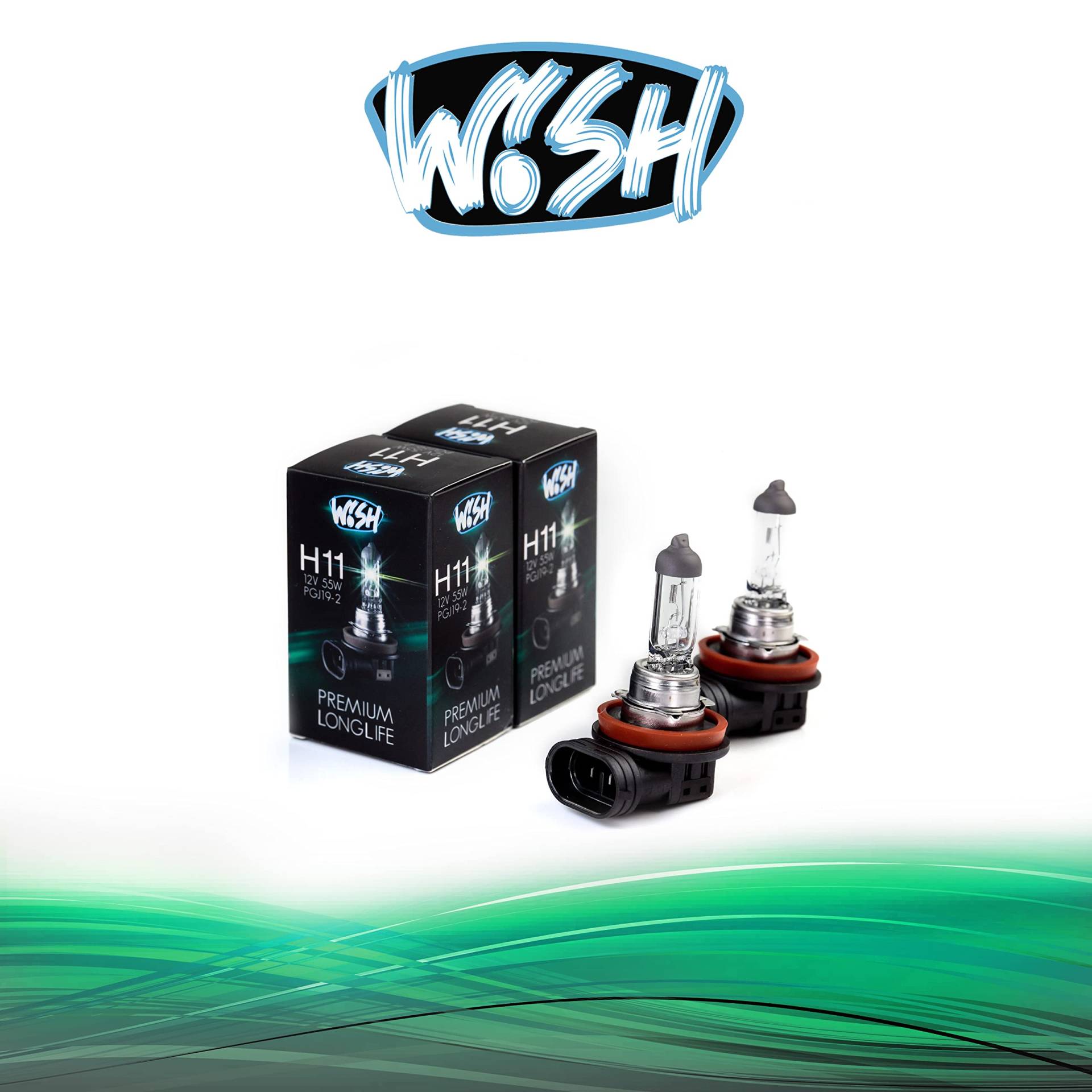 Wish® H11 LongLife 12V 55W PGJ19-2 Halogen Glühbirnen Lampen Scheinwerferlampen Nebelscheinwerfer E1 Prüfzeichen (H11 LongLife Doppelpack) von Wish