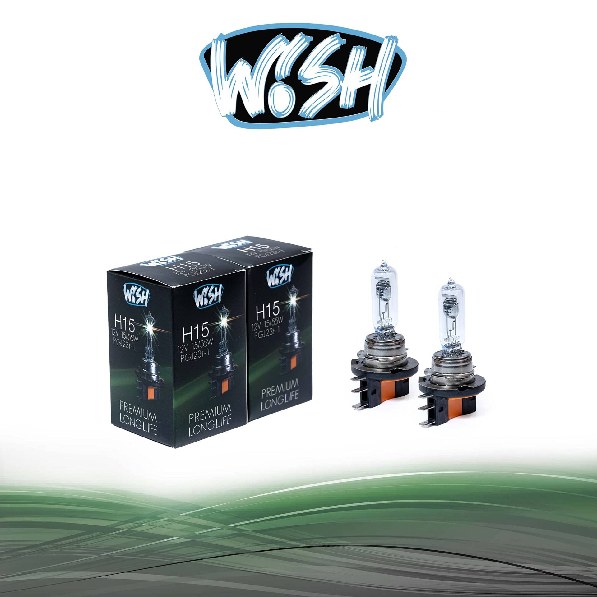 Wish® H15 LongLife 12V 15/55W PGJ23t-1 Halogen Glühbirnen Lampen Scheinwerferlampen (H15 LongLife Doppelpack) von Wish