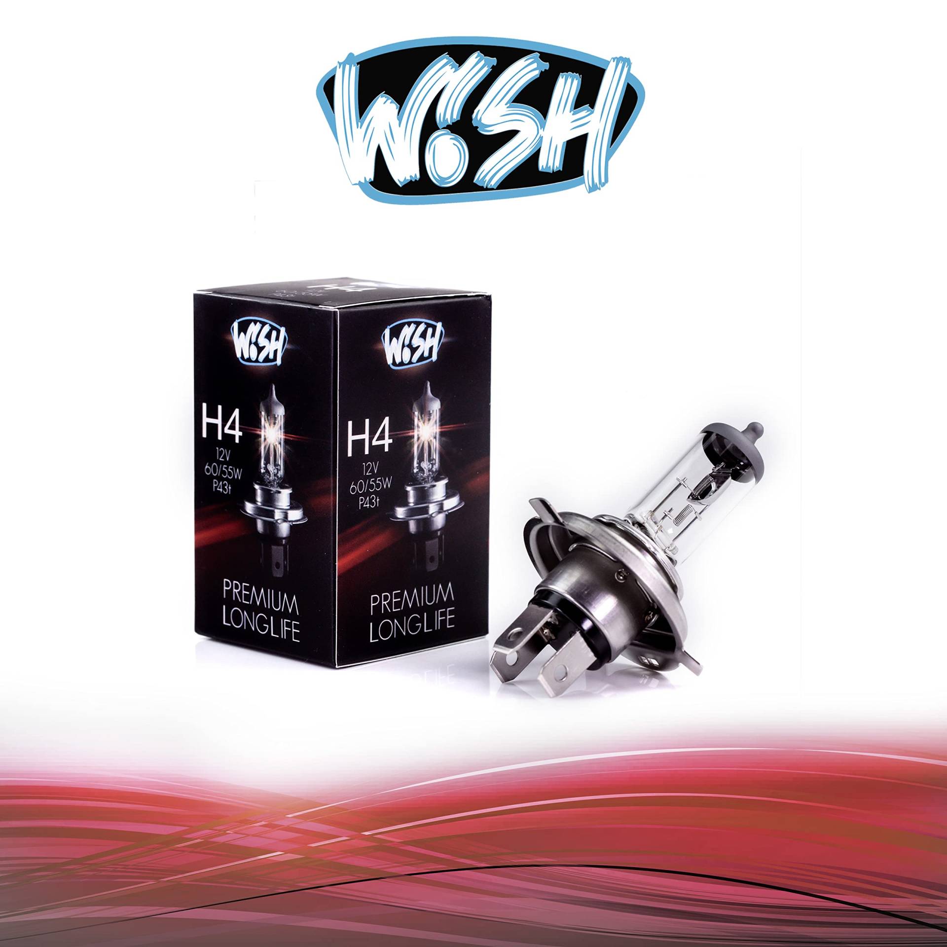 Wish® H4 LongLife 12V 60/55W P43t Halogen Glühbirne Lampe Scheinwerferlampe E1 Prüfzeichen (H4 LongLife Einzelpack) von Wish