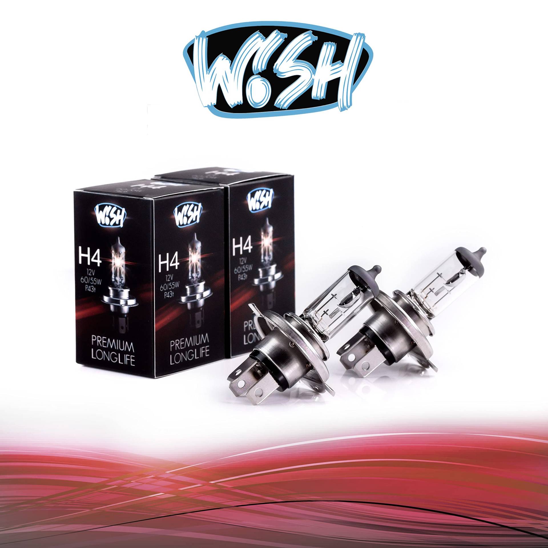 Wish® H4 LongLife 12V 60/55W P43t Halogen Glühbirnen Lampen Scheinwerferlampen E1 Prüfzeichen (Doppelpack)… von Wish