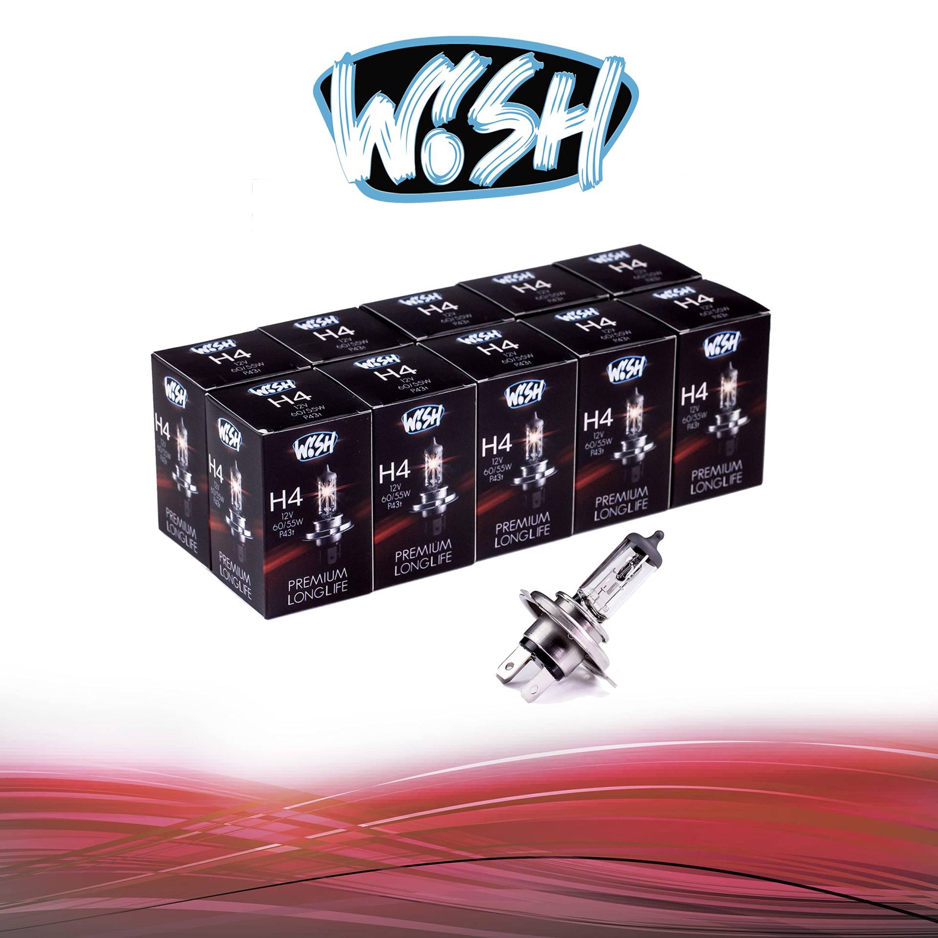 Wish® H4 LongLife 12V 60/55W P43t Halogen Glühbirnen Lampen Scheinwerferlampen E1 Prüfzeichen (H4 LongLife Vorteilspack) von Wish