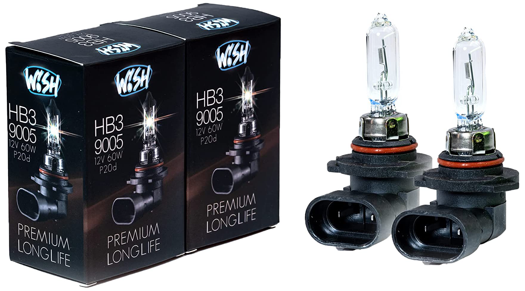 Wish® HB3 9005 LongLife 12V 60W P20d Halogen Glühbirnen Lampen Scheinwerferlampen (HB3 LongLife Doppelpack) von Wish