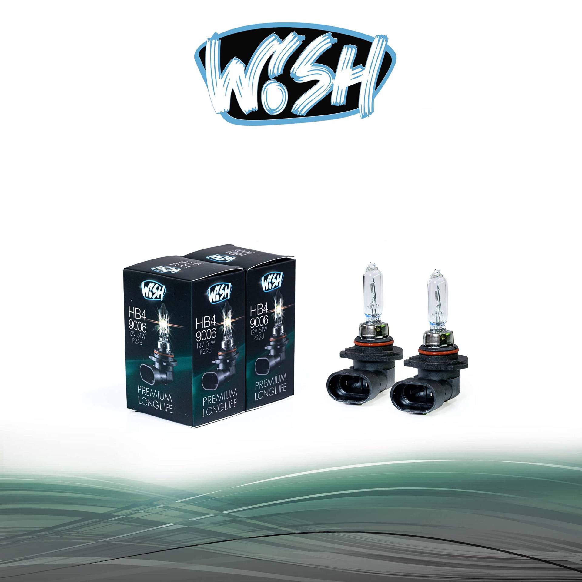 Wish® HB4 9006 LongLife 12V 51W P22d Halogen Glühbirnen Lampe Scheinwerferlampen (HB4 LongLife Doppelpack) von Wish