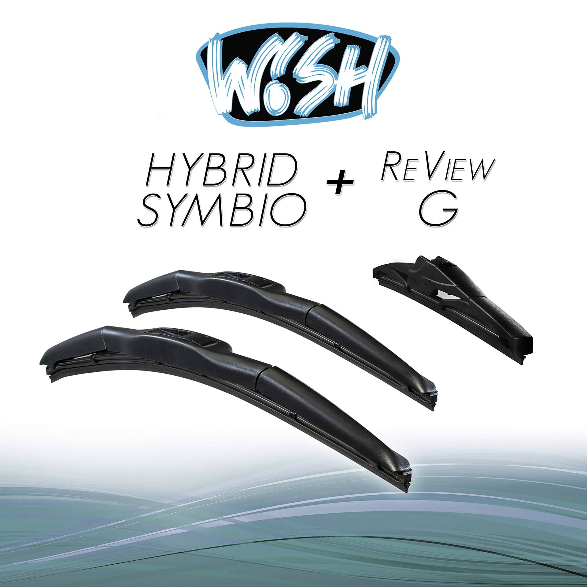Wish® Hybrid Symbio Satz Front + Heck Scheibenwischer Länge: 14" 350mm / 14" 350mm / 12" 300mm Wischblätter Vorne und Hinten Hybrid-Scheibenwischer + Review G HS14.14.12RG von Wish