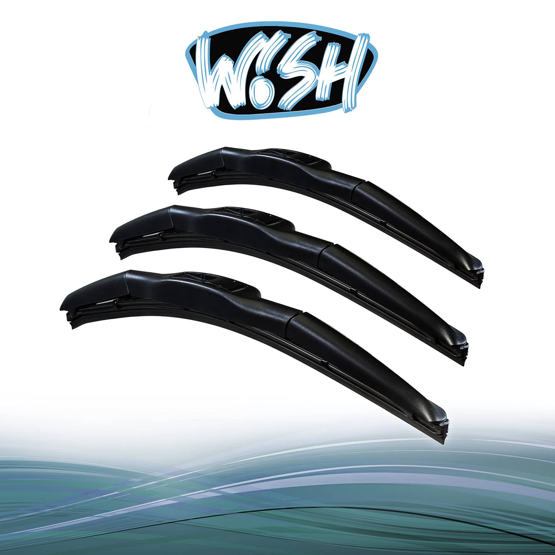 Wish® Hybrid Symbio Satz Front + Heck Scheibenwischer Länge: 21" 530mm / 21" 530mm / 16" 400mm Wischblätter Vorne Hybrid-Scheibenwischer Hinten HS21.21.16 von Wish